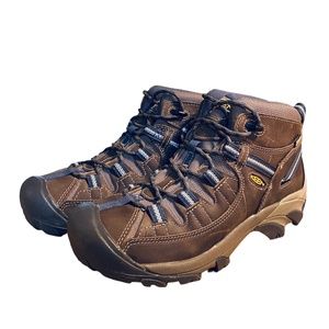 Keen TARGHEE ll Waterproof Mid Leather Hiking Boot Goat Brown / Crown Blue 9.5